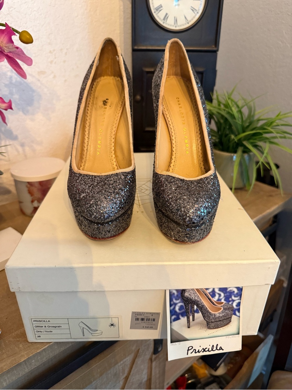 Charlotte Olympia Priscilla Glitter & Grosgrain Pumps from Fall 2012.